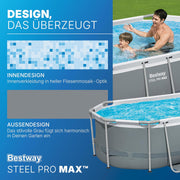 Set de piscina con estructura Bestway Power Steel con bomba de filtro 305 x 200 x 84 cm, gris, ovalada
