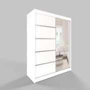 Armario corredero ML Furniture de 150 cm con espejo, armario para dormitorio, armario multiusos para salón - 150 x 200 x 58 cm; color: blanco, armario de puertas correderas