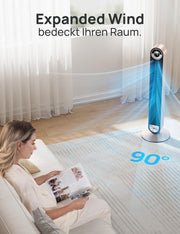 Ventilador de torre inteligente DREO silencioso de 25 dB con refrigeración, ventilador de torre WiFi de 106 cm compatible con Alexa, oscilación de 90°, mando a distancia, 9 velocidades, 4 modos, temporizador de 12 horas, control por voz, luz estelar