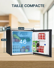 Mini refrigerador Upstreman de 46L con congelador, termostato ajustable, ahorro de energía, silencioso, refrigerador superior con puerta reversible, minibar para dormitorio, oficina, hotel, negro brillante-FR17