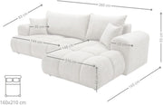 Sofá grande B&B HOME Vitton II, forma en L, tapizado de pana, beige, función cama, arcón, estilo escandinavo (con reposabrazos a la izquierda)