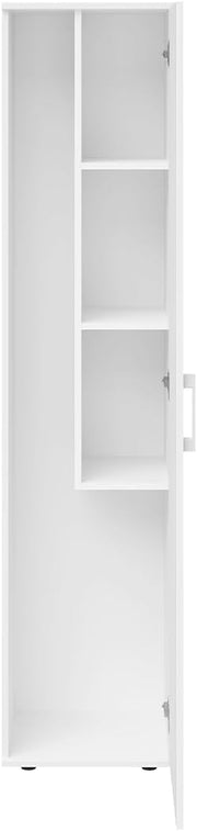 Bellamio Apol Besenschrank - Mehrzweckschrank 40 cm breit Weiß - Vorratsschrank mit Staubsaugerfach - Putzschrank aus Holz - Flurschrank mit Stauraum - Haushaltsschrank - Allzweckschrank 176x33x40 cm