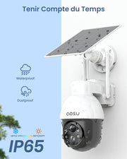 Cámara de vigilancia exterior aosu con panel solar, PTZ, seguimiento automático de personas, visión nocturna 2K, alarma sonora y luminosa, audio bidireccional, compatible con Alexa/Google