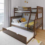 Litera de madera maciza Max & Lily, individual sobre matrimonial con nido de almacenamiento y escalera para niños