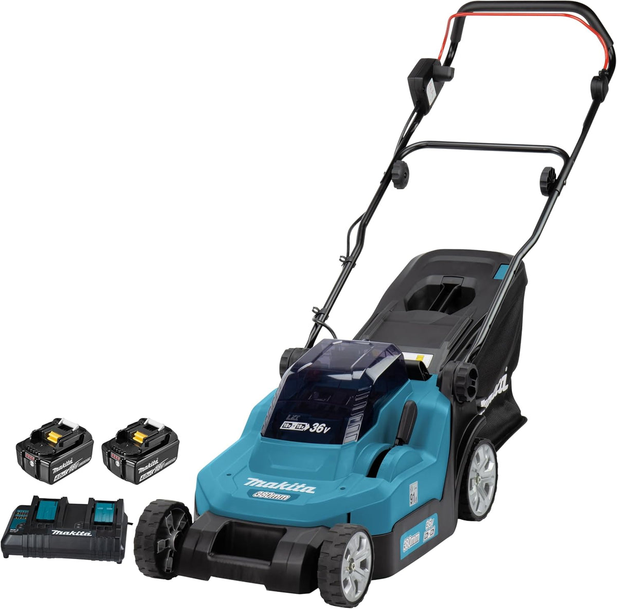 Cortacésped a batería Makita DLM382PM2 2x18 V / 4,0 Ah, 2 baterías + cargador doble