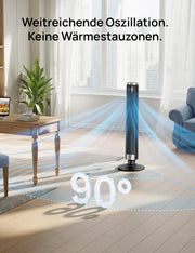 Ventilador de torre inteligente DREO 102–114 cm para dormitorio, altura ajustable, 8,4 m/s, motor CC, 9 velocidades, 4 modos, oscilación de 90°, ventilador de pie, 20 dB silencioso, temporizador de 12 h para el hogar y la oficina, Google/Alexa