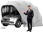Toldo para coche resistente a todas las condiciones climáticas, garaje plegable semiautomático con cerradura de combinación, cochera plegable para exteriores, tela Oxford 600D, gris, L: 5,5/5,9 m